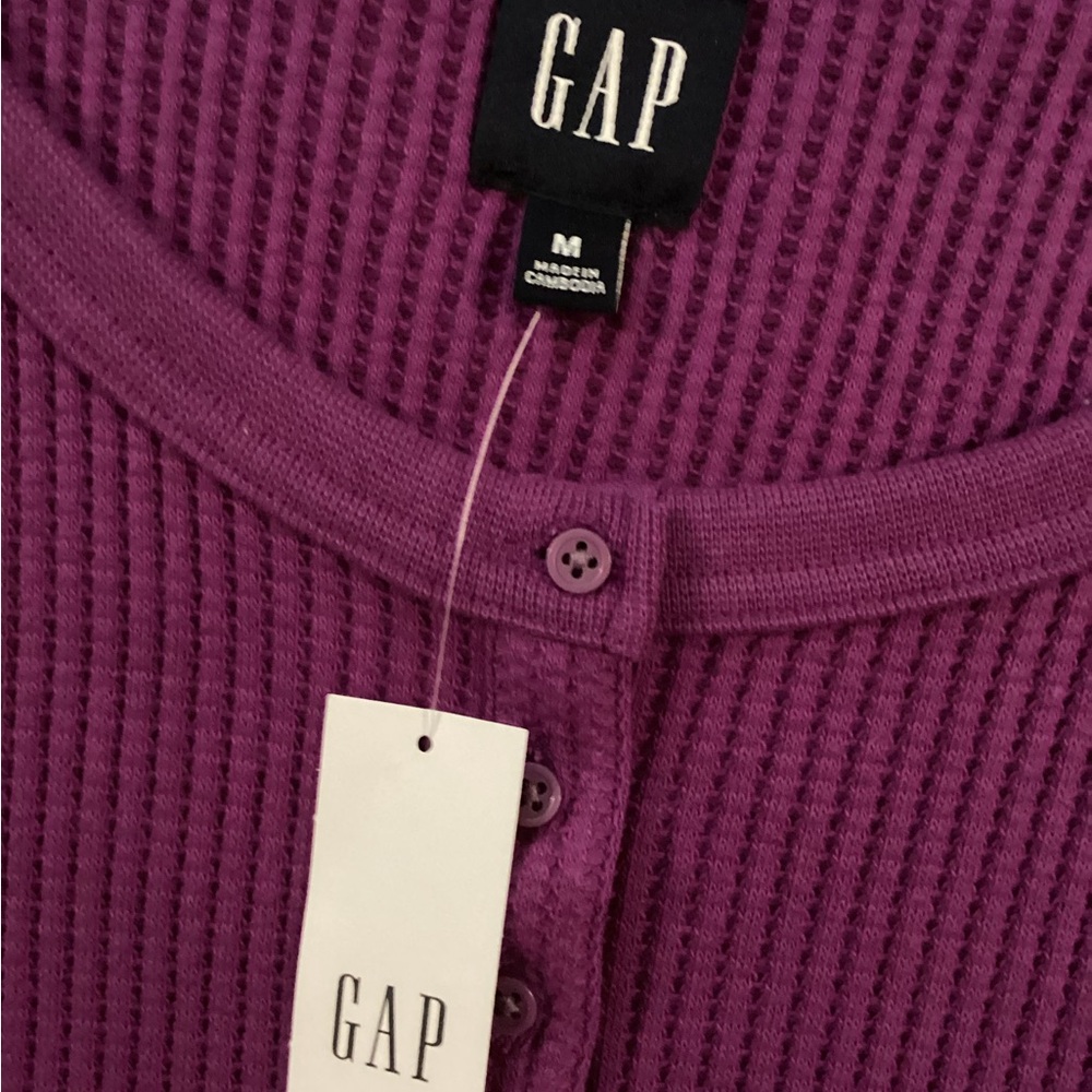 GAP WAFFLE RAGLAN HENLEY LONG SLEEVE RELAXED FIT PURPLE CUSTOMER FAVORITE MED - Picture 5 of 14